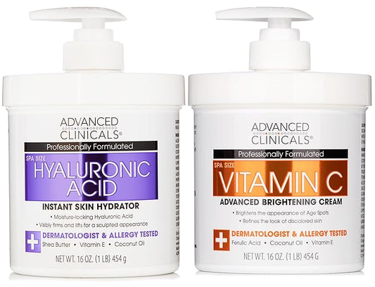 Advanced Clinicals Hyaluronic Acid Moisturzier + Brightening Vitamin C Cream 2pc Skincare Set For Women & Men | Face Moisturizer & Body Cream Helps Improve Look Of Crepey Skin & Uneven Skin Tone, 2pc-BrightBean Baby