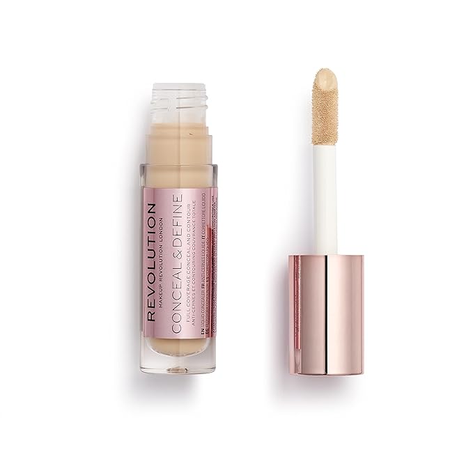 Makeup Revolution Conceal and Define Concealer, Full Coverage & Matte Finish, C7.5 for Medium/Tan Skin Tones, Vegan & Cruelty-Free, 0.7 Fl Oz-BrightBean Baby