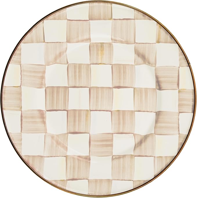 MACKENZIE-CHILDS Enamel Salad and Dessert Plate, Small Plate for a Dessert or Appetizer Dish, 8 Inches, Brown-and-White Mocha Check