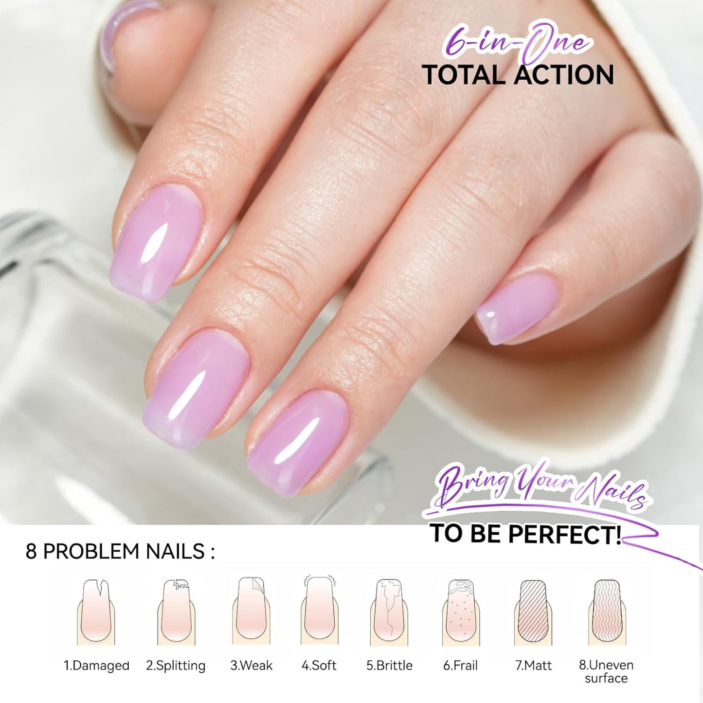 Nail Polish Strengthener and Growth: Lavender Haze Gelike EC 6 in 1 Natural Hardener - Long Lasting Nail Polish Hardener Extra Strong and Growth for Daily Work Home Salon-BrightBean Baby
