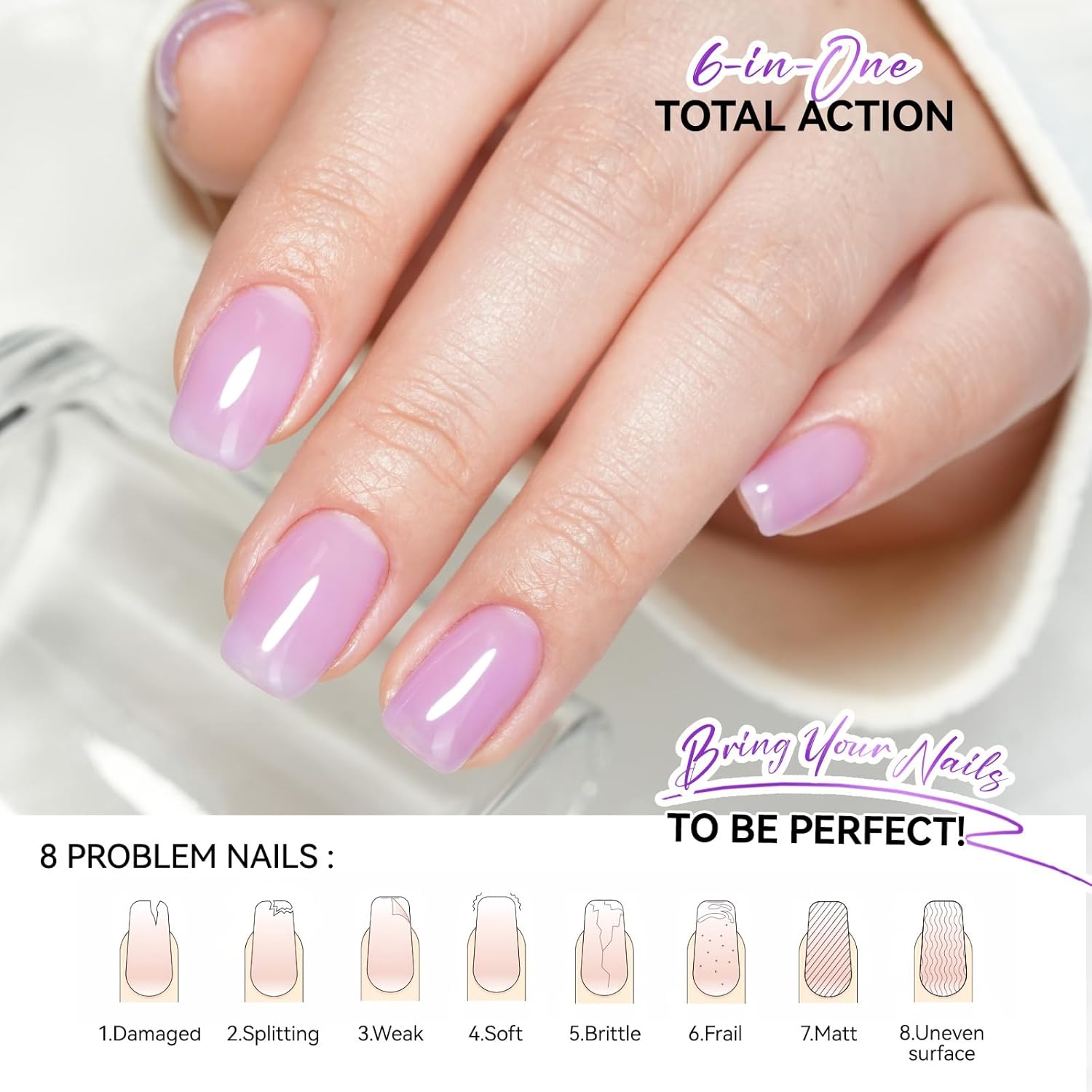 Nail Polish Strengthener and Growth: Lavender Haze Gelike EC 6 in 1 Natural Hardener - Long Lasting Nail Polish Hardener Extra Strong and Growth for Daily Work Home Salon-BrightBean Baby