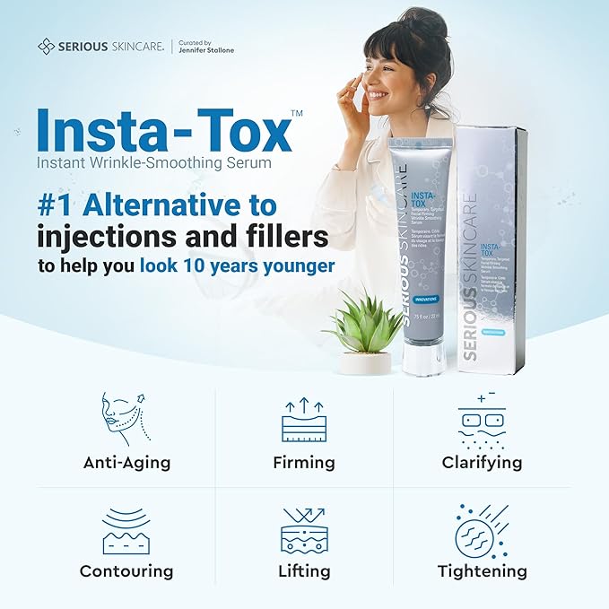Serious Skincare INSTA-TOX Instant Wrinkle Smoothing Face Serum - Improves Appearance of Fine Lines - Temporary Skin Tightener - Line Filler .75 oz (1Pack)-BrightBean Baby