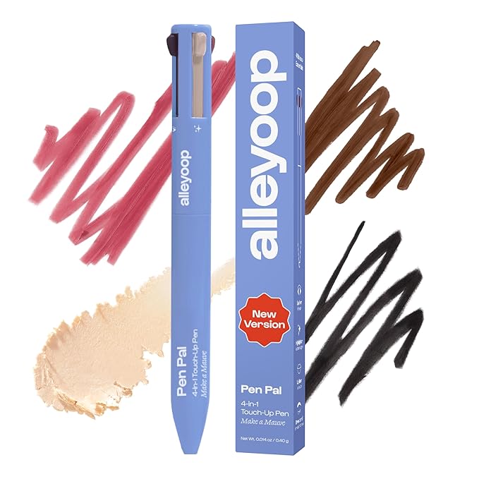 Alleyoop Pen Pal Touch-Up 4-in-1 Makeup Pen, Make A Mauve (Light - Medium) - Travel Make Up Set with Eyeliner, Brow Pencil, Highlighter & Lip Liner - High-Pigment Formula, Easy & Smooth Application-BrightBean Baby