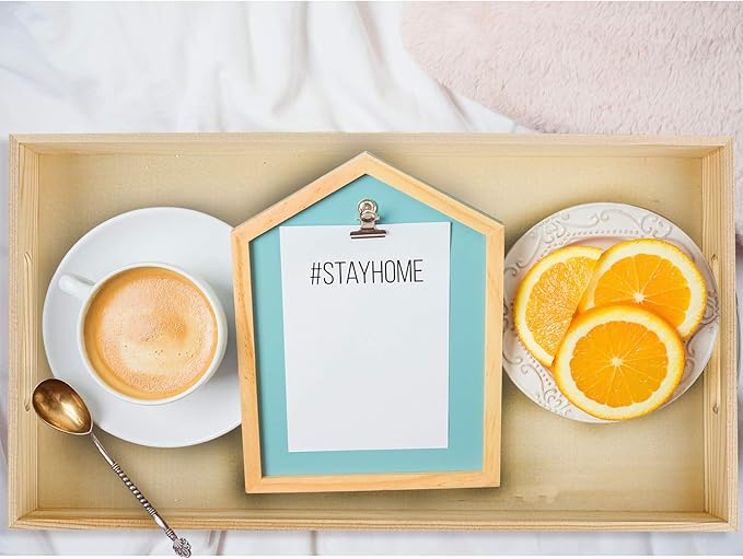 Aodaer 7 Pieces Wooden Nested Serving Trays Rectangular Shape Wood Trays Serving Trays with Handles for Kitchen Party Dinner Snacks