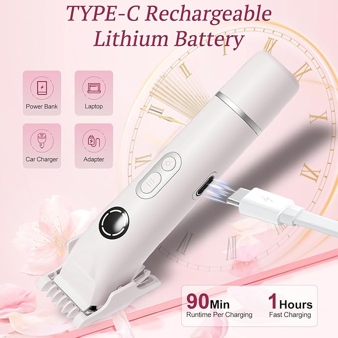 Bikini Trimmer for Women, 4 in 1 Wet/Dry Electric Razors for Women - Dual Head, Painless Rechargeable Portable Womens Razors for Shaving Set for Face, Nose, Eyebrows, Armpits, Bikini Area (White)-BrightBean Baby