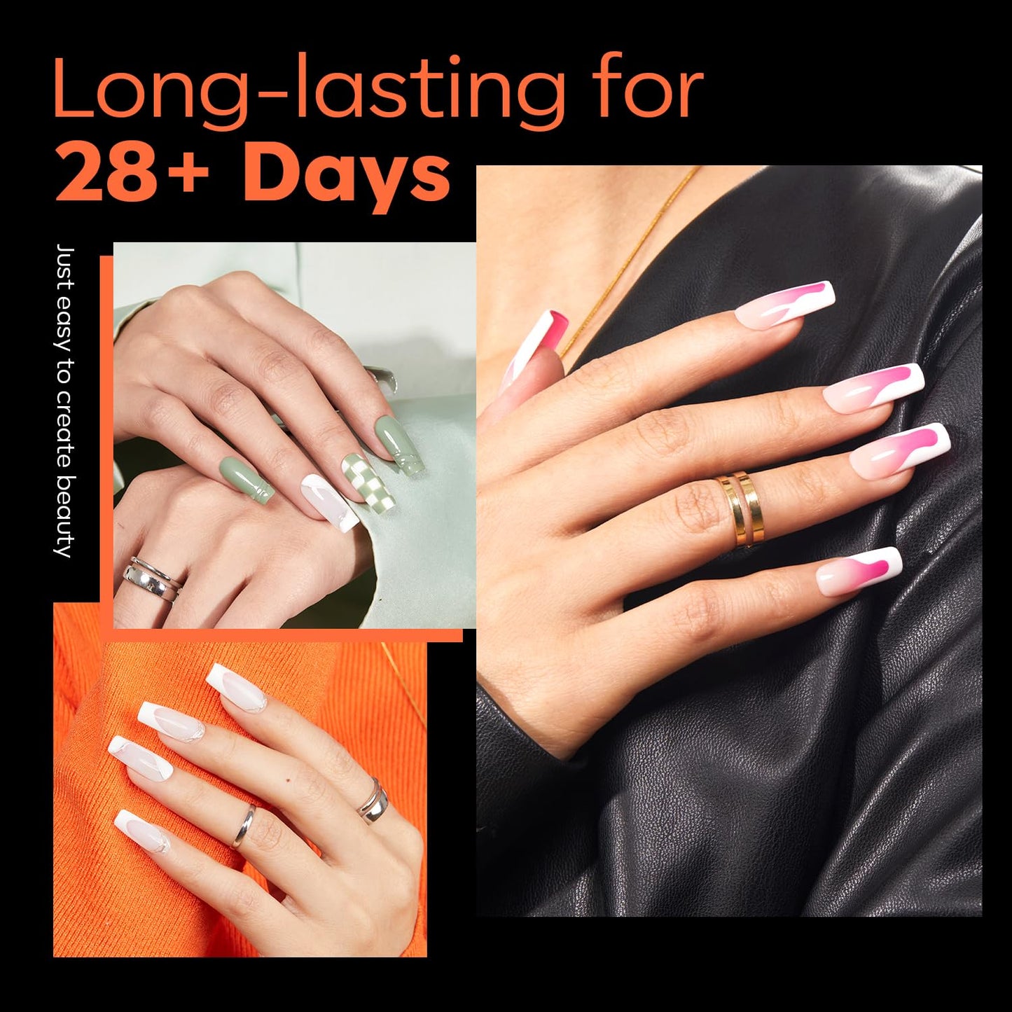 modelones Medium Square Nail Tips, Pre-shaped Soft Gel Tips Fake Nails False Acrylic Clear Full Cover Press on Extension Kit Gel Manicure DIY at Home 216PCS 12Sizes-BrightBean Baby