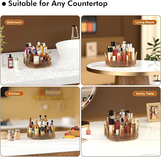 Awenia Rotating Makeup Organizer 360, Stackable Adjustable Large Capacity Cosmetic Storage Unit,Dresser Bathroom Kitchen Countertop Organizer with Metal Handle, Plus Size (Honorable Gold, 1 Tier)-BrightBean Baby