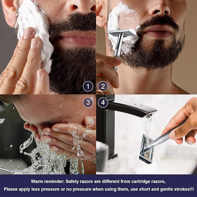 Shiny Silver Double Edge Safety Razor, Single Blade Razors for Men and Women, with 10 Stainless Steel Safety Razor Blades, Reusable, Smooth and Close Wet Shaving Kit, Plastic Free-BrightBean Baby