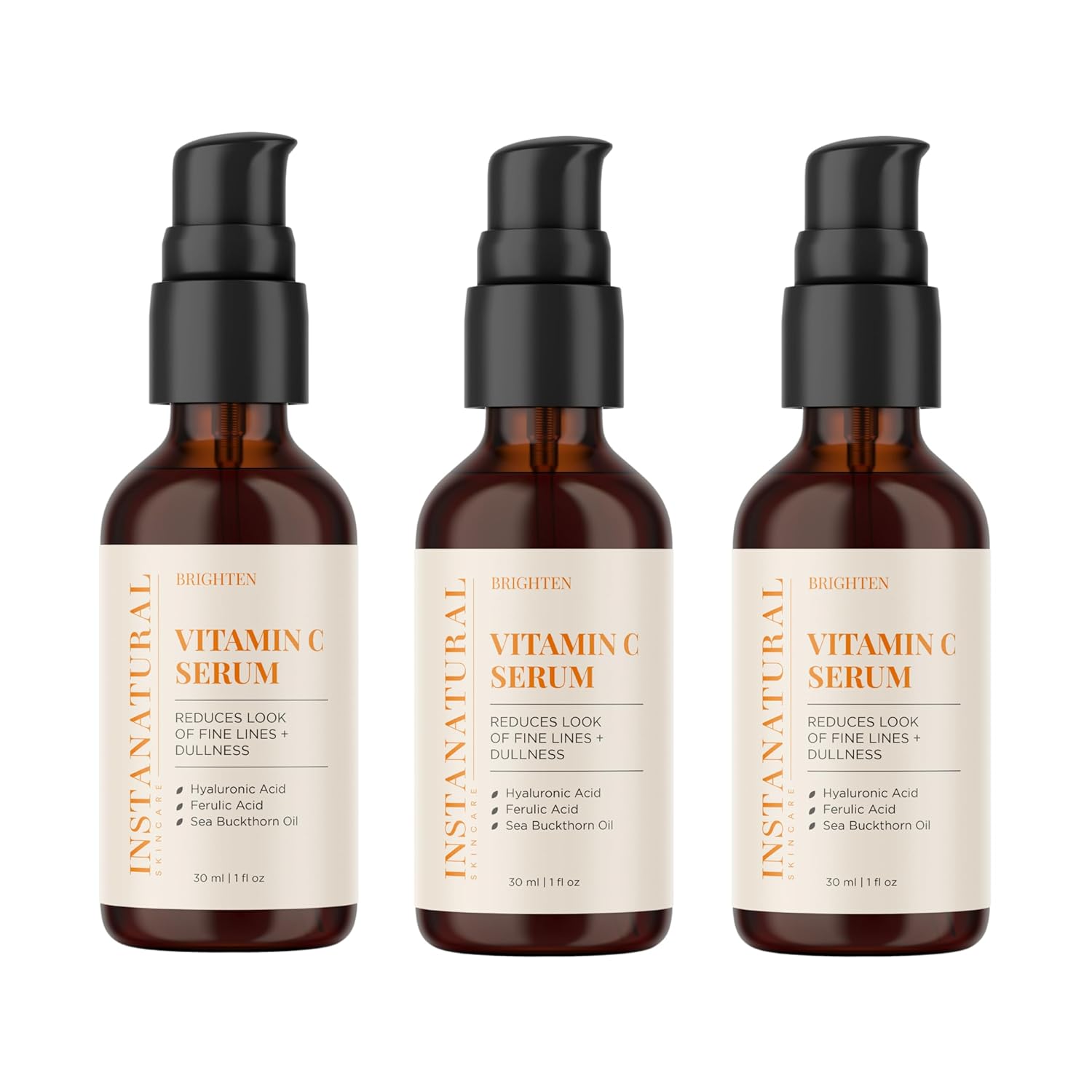 InstaNatural Vitamin C Face Serum with Hyaluronic Acid & Ferulic Acid | Brightening & Hydrating Formula for Radiant, Smooth-Looking Skin – 1 FL Oz - 3 Pack-BrightBean Baby