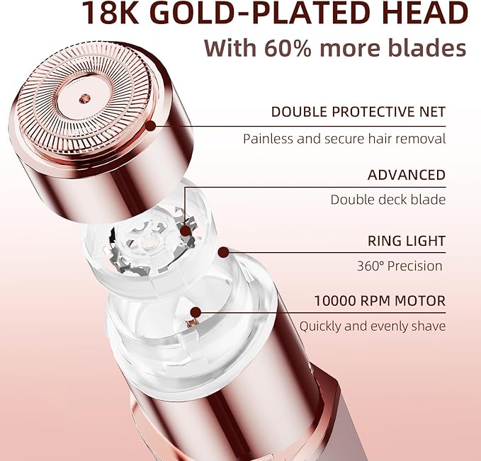 Facial Hair Removal for Women, Portable Lady Shaver, Rechargeable Painless Hair Remover for Face, Upper Lips, Chin, Peach Fuzz-BrightBean Baby