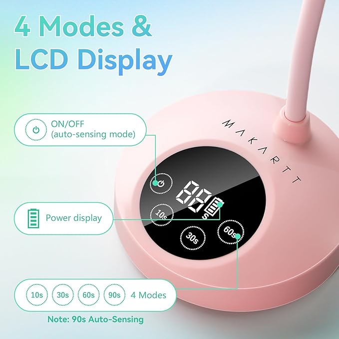 Makartt UV Nail Lamp: Flash Cure lamp UV Light for Gel Nails Polish Luminoza 30W Rechargeable LED Nail Dryer with 4 Timers & Auto Sensor Fast Curing Goosenecks Lamp for Home DIY Manicure (Pink)-BrightBean Baby