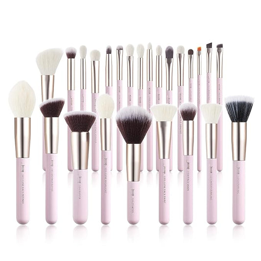 Jessup Makeup Brushes Set Professional, 25PCS Pink Premium Natural Powder Foundation Eyeshadow Blending Concealer Blusher Highlight Labeled Brushes, T290-BrightBean Baby