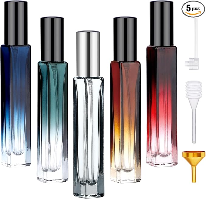 Segbeauty Glass Perfume Bottle Set, 5 Pack of 10ML Portable Perfume Travel Refillable, Empty Atomizer Sprayer for Perfume Cologne Dispenser, Travel Sample Bottles Perfume Making Kit with Refill Tool-BrightBean Baby
