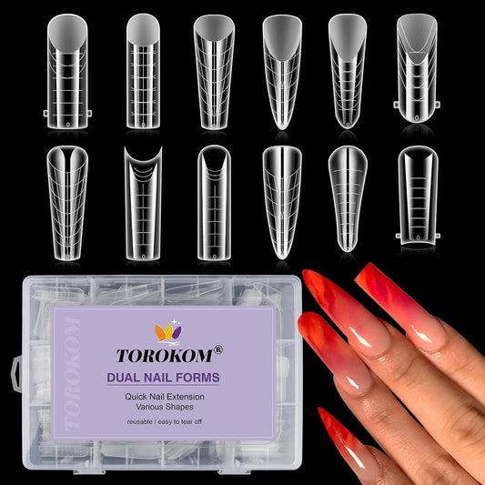 TOROKOM Dual Forms for Poly Nail Gel 288PCS Dual Nail Forms Molds Stiletto Coffin Ballerina Acrylic Nail Tips 12 Shapes for Builder Gel Manicure Nail Art Design Salon DIY at Home-BrightBean Baby