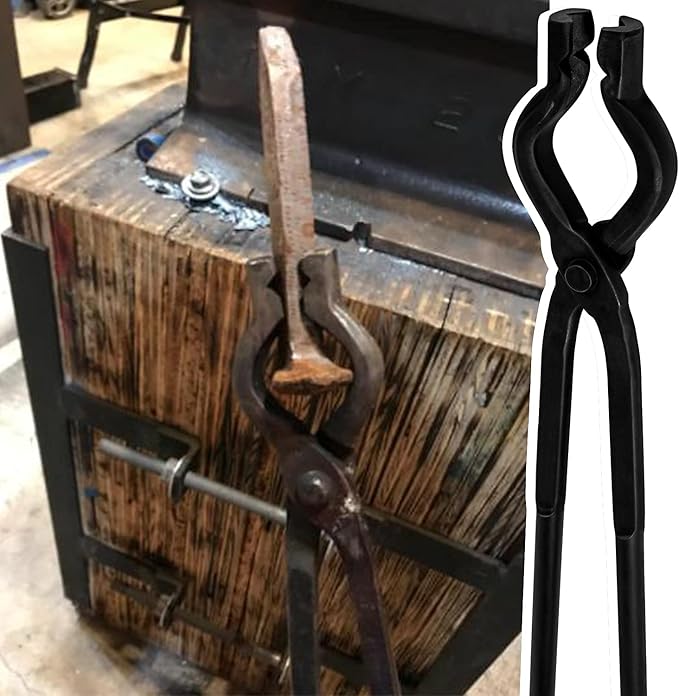 Yoursme Blacksmith Tongs - Wolf Jaw & V-bit Tongs - Blacksmith Forge Tools - Knifemaking Bladesmith - Black