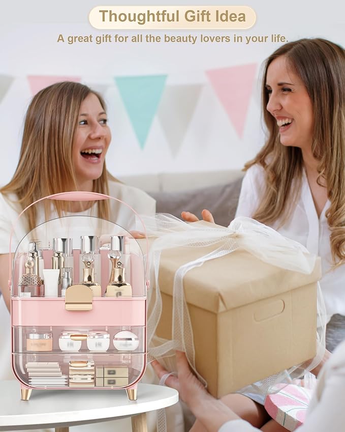 Makeup Organizer, Skincare Holder Bathroom Counter Organizer, Storage Box Cosmetic Display Cases, Teen Girl Gifts Trendy Stuff Make up Organizers for Vanity, Dresser, Countertop (Pink)-BrightBean Baby