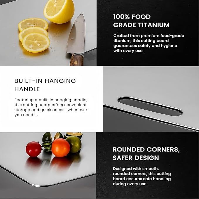 Titanium Cutting Board, Double Sided 2025 New Titanium Cutting Boards for Kitchen, Non Toxic Non Slip, Chopping Board, Dishwasher Safe, Easy to Clean (18''L x 12''W)