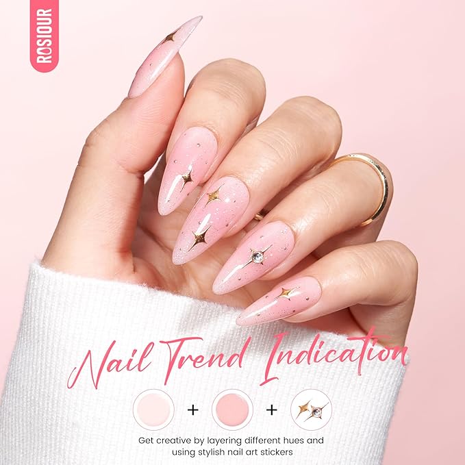 Jelly Gel Nail Polish Kit with U V Light, Hema-Free Milky Nude Sheer White Pink Gliter Gel Polish Set with Base & Top Coat Chrome Nail Powder, 4 Colors Mini Salon Nail Art Starter Gift for Women Girl-BrightBean Baby