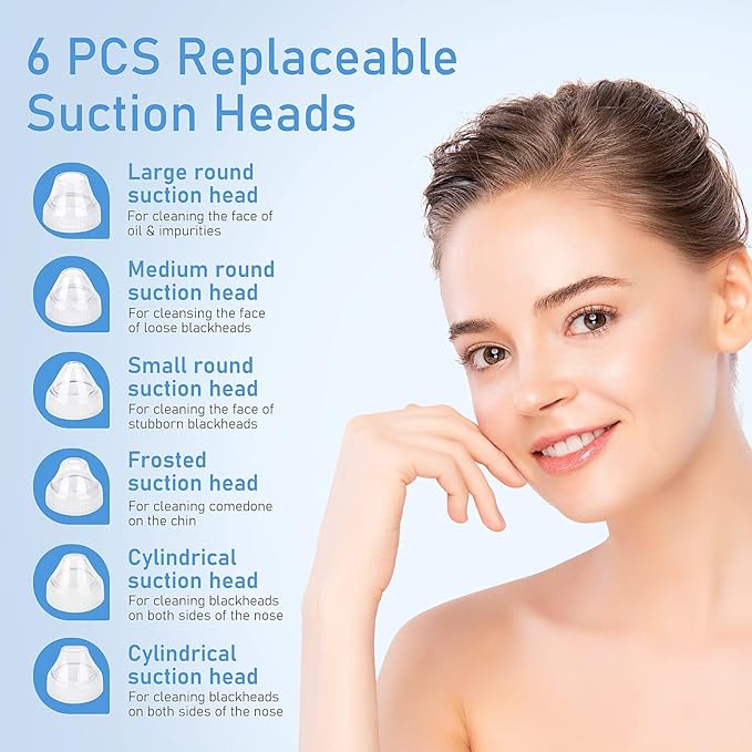 Facial Pore Blackhead Remover Vacuum, 1080P Camera Blackhead Remover, 20x Zoom, 8 LEDs ＆ 3 Suction Modes, 800mAh Battery & USB - 6 Heads Pore Cleaner Kit for Women&Men(Blue)-BrightBean Baby