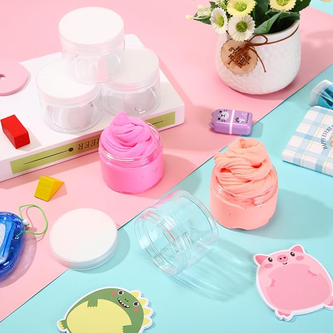 SATINIOR 24 Pieces Empty Clear Plastic Jars with Lids Round Storage Containers Wide Mouth for Beauty Product Cosmetic Cream Lotion Liquid Butter Craft and Food(Clear Lid,8 oz)-BrightBean Baby