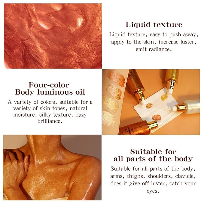 Shimmer Body Oil, Highlighter Makeup Smooth Glitter Glow Liquid Foundation for Face & Body,Liquid Illuminator Body Shimmer Lotion for Women (4# Golden Brown)-BrightBean Baby