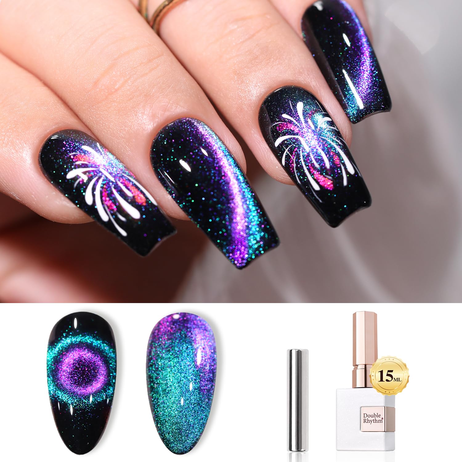 Double Rhythm Jelly Glass Cat Eye Gel Polish with Magnet 15ML Holographic Glitter Shimmer Translucent Sheer Color Magnetic Nail Polish Salon DIY at Home (Blue Purple-MC1049)-BrightBean Baby