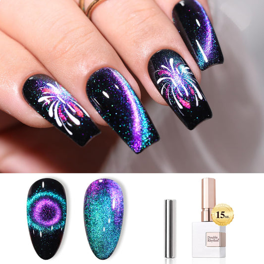 Double Rhythm Jelly Glass Cat Eye Gel Polish with Magnet 15ML Holographic Glitter Shimmer Translucent Sheer Color Magnetic Nail Polish Salon DIY at Home (Blue Purple-MC1049)-BrightBean Baby