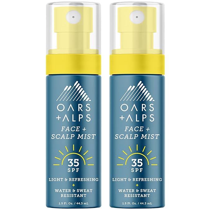 Oars + Alps Face & Scalp Sunscreen Spray Mist, SPF 35 Facial & Hair Sunscreen, Protects from Blue Light, Incfused with Aloe Vera + Cucumber, Water & Sweat Resistant, Summer Splash Scent, 2pk-BrightBean Baby