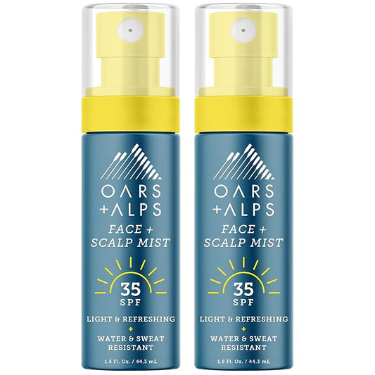 Oars + Alps Face & Scalp Sunscreen Spray Mist, SPF 35 Facial & Hair Sunscreen, Protects from Blue Light, Incfused with Aloe Vera + Cucumber, Water & Sweat Resistant, Summer Splash Scent, 2pk-BrightBean Baby