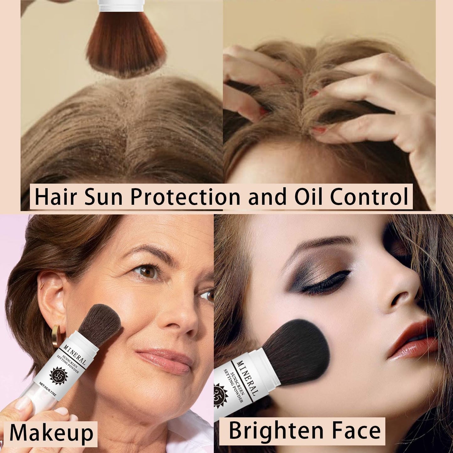 Sunscreen Setting Powder SPF 35, Mineral Brush Powder for Face & Scalp, Oil Control Natural Matte Finish Loose Powder Translucent Lasting Lightweight Breathable for All Skin (#01 Translucent)-BrightBean Baby