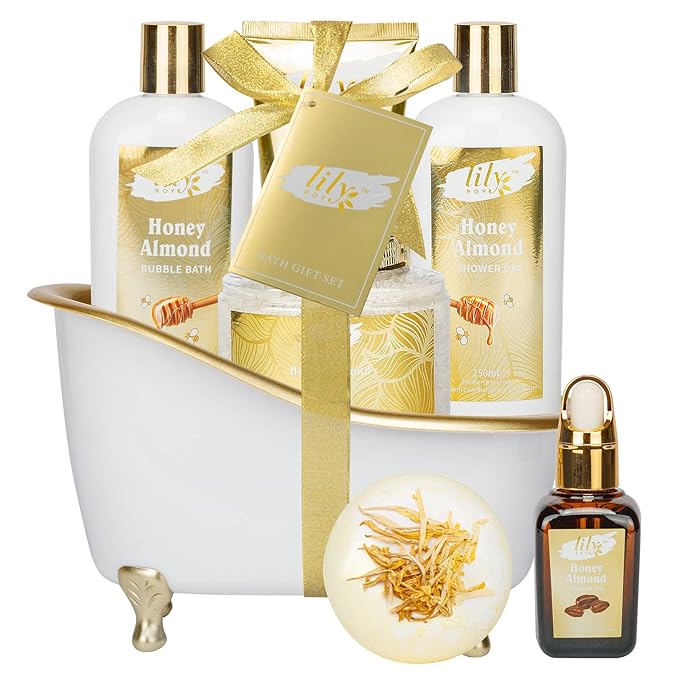 Mothers Day Gifts for Mom - 7-Piece Honey Almond Spa Gift Set for Women, Bath & Body Gift Set, Bath Collection with Bath Bomb & More | Christmas, Birthday Gifts for Her, All Occasion Holiday Present-BrightBean Baby