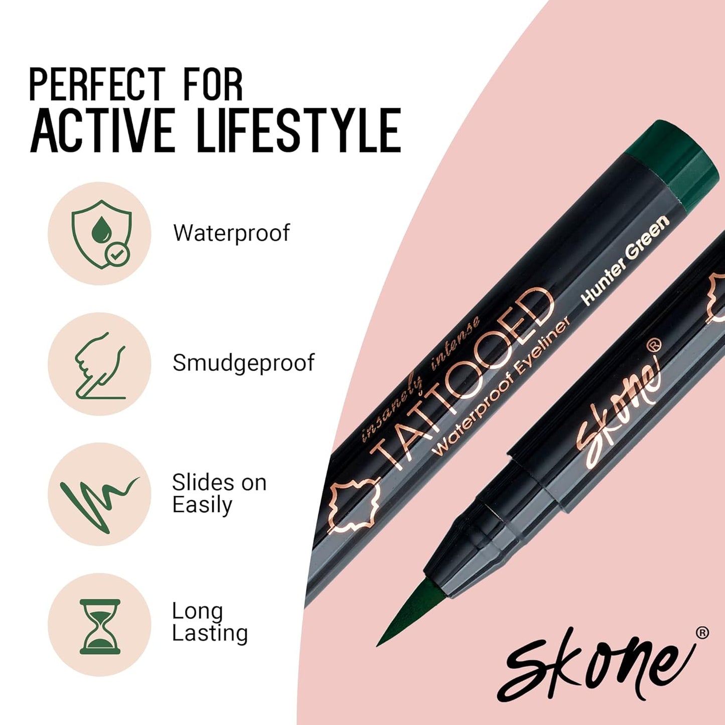Skone Cosmetics Insanely Intense Tattooed Eyeliner Pen - Waterproof Liquid Eyeliner, Long Lasting, Sweat Proof, Smudge Proof Felt Tip Liquid Eyeliner - Pigmented Eye Liner Makeup, Hunter Green(0.07oz)-BrightBean Baby