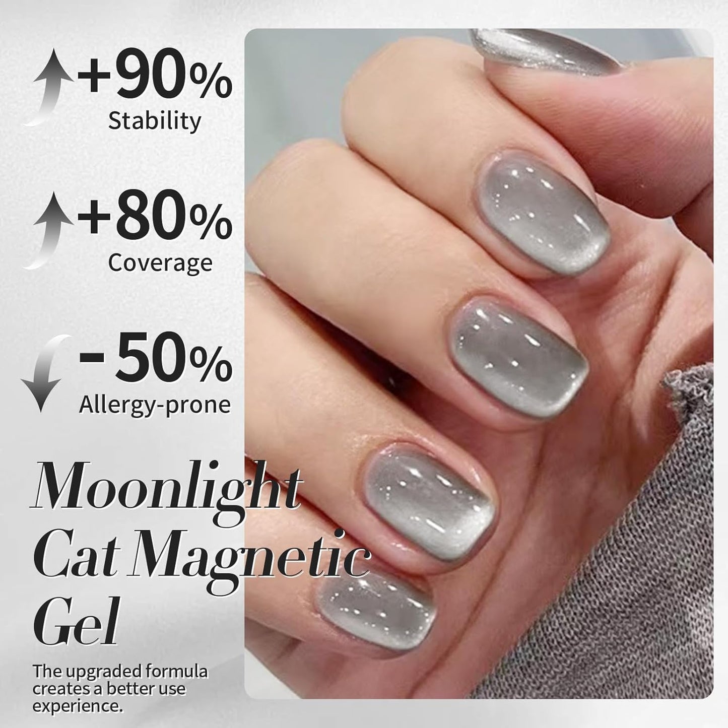 Born Pretty Cat Magnetic Eye Gel Nail Polish, Gray Moonlight Cat Magnetic Gel, Glass Shiny Effect Gray Soak Off Nail Art Salon Manicure Home Gift 15ml-BrightBean Baby