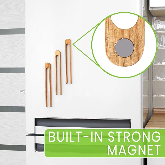 2 Pcs Magnetic Wooden Toaster Tongs | 8.7-Inch Kitchen Tongs for Cooking, Bread, Bacon, Bagels, and Muffins | Non-Toxic Design, Prefect Bamboo Alternative, Perfect for Toaster, BBQ, and Grilling