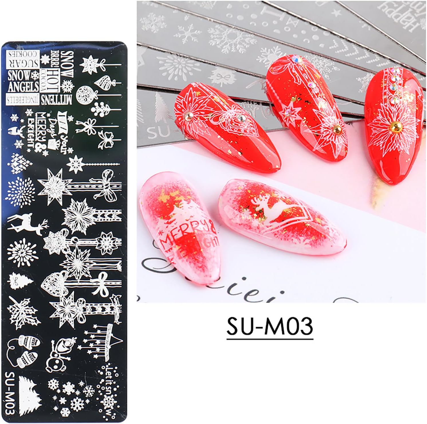 Christmas Nail Art Stamping Plate Kit,Snowflake Snowman Christmas Tree Elk Designs Nail Image Stamp Template Xmas DIY Stainless Steel Nail Image Polish Template Kit 6Pcs-BrightBean Baby