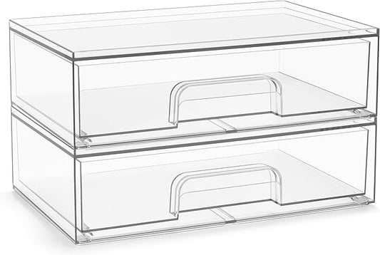 Sorbus Acrylic Storage Containers - 2 Pack, Stackable Storage Bins Set for Bathroom Organization - Clear Acrylic Drawer Organizers - Makeup Case Pull-Out Drawers (12.1’’ Wide)-BrightBean Baby