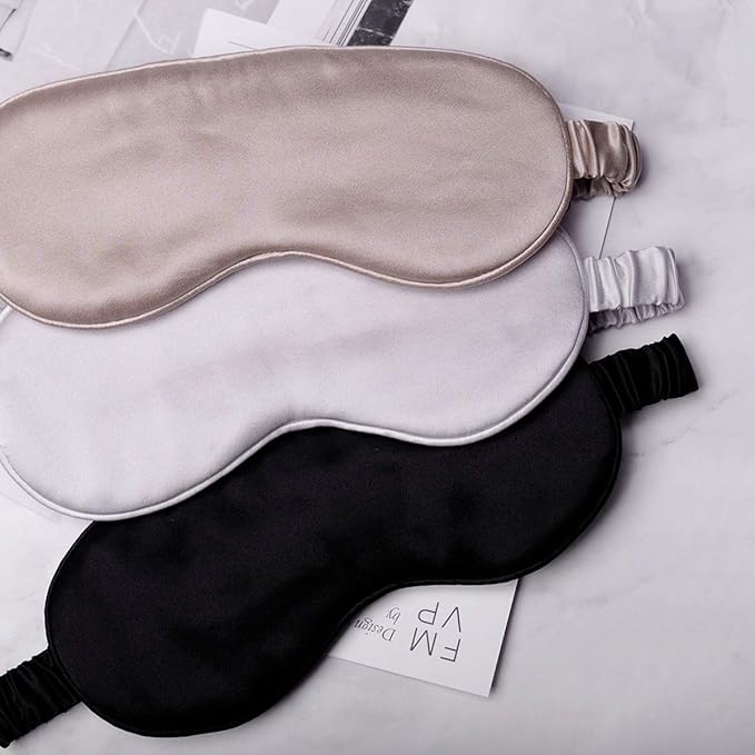 Silk Sleep Mask Light Blocking Luxury 100% Mulberry 19mm Silk Eye Mask Eye Cover Blindfold Ultra Soft Light & Comfy Anti Aging Skin Care with Travel Bag Gift Package-BrightBean Baby