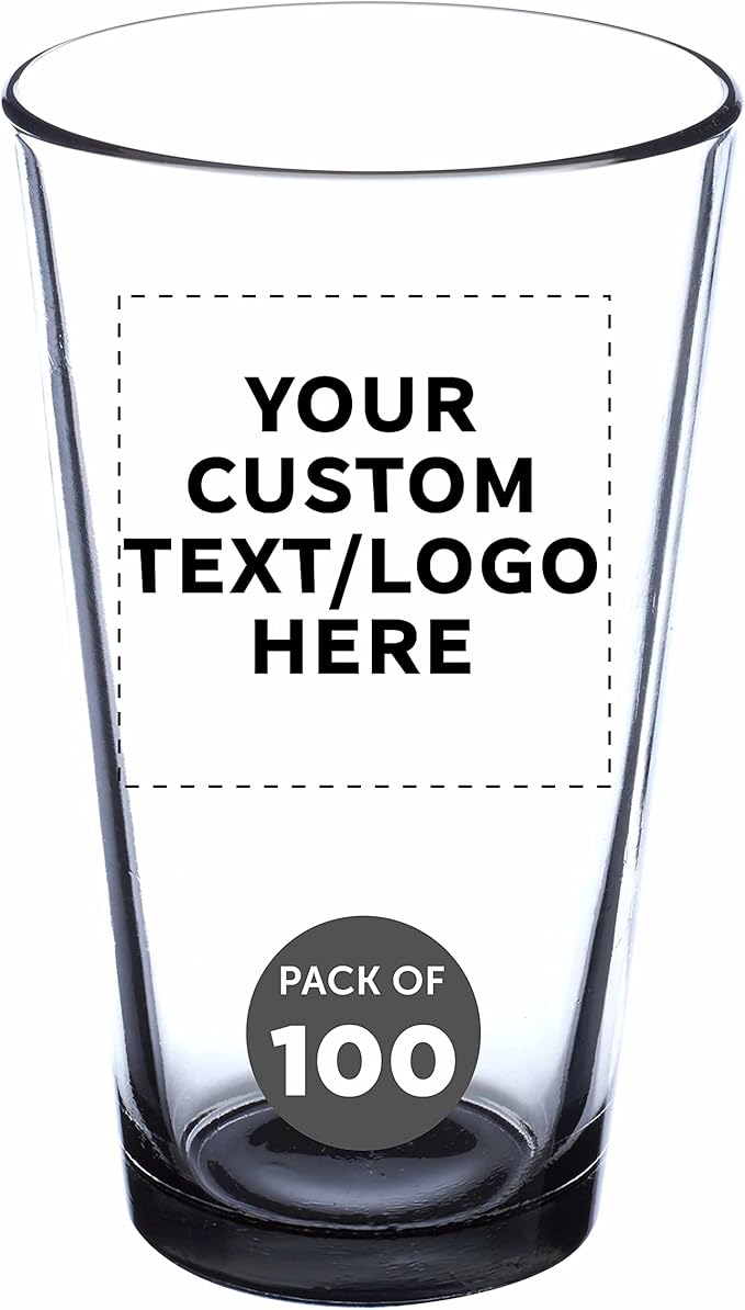 Custom Libbey Pint Glass 16 oz. Set of 100, Personalized Bulk Pack - Beer Glasses, Heavy Duty Drinkware - Black