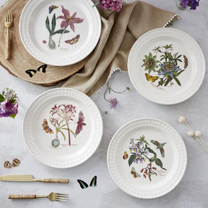 Portmeirion Botanic Garden Harmony 10.5" Dinner Plate, Papilio Emerald & Woody Nightshade Motif - Dishwasher, Microwave, Oven & Freezer Safe Earthenware - Elegant Spring Tableware for Brunch & Parties