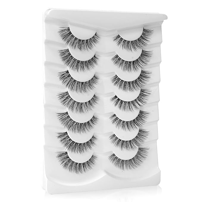 Onlyall Natural Eyelashes Mink False Eyelashes Natural Wispy Lashes Soft Clear Band Lashes Fluffy False Lashes 14MM A11-BrightBean Baby