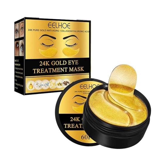 24k Gold Under Eye Patches, 60 Pcs Eye Gels, Anti-Aging Collagen Hyaluronic Acid Under Eye Mask, Under Eye Mask for Dark Circles and Puffiness, Eye Bags, Wrinkles-BrightBean Baby