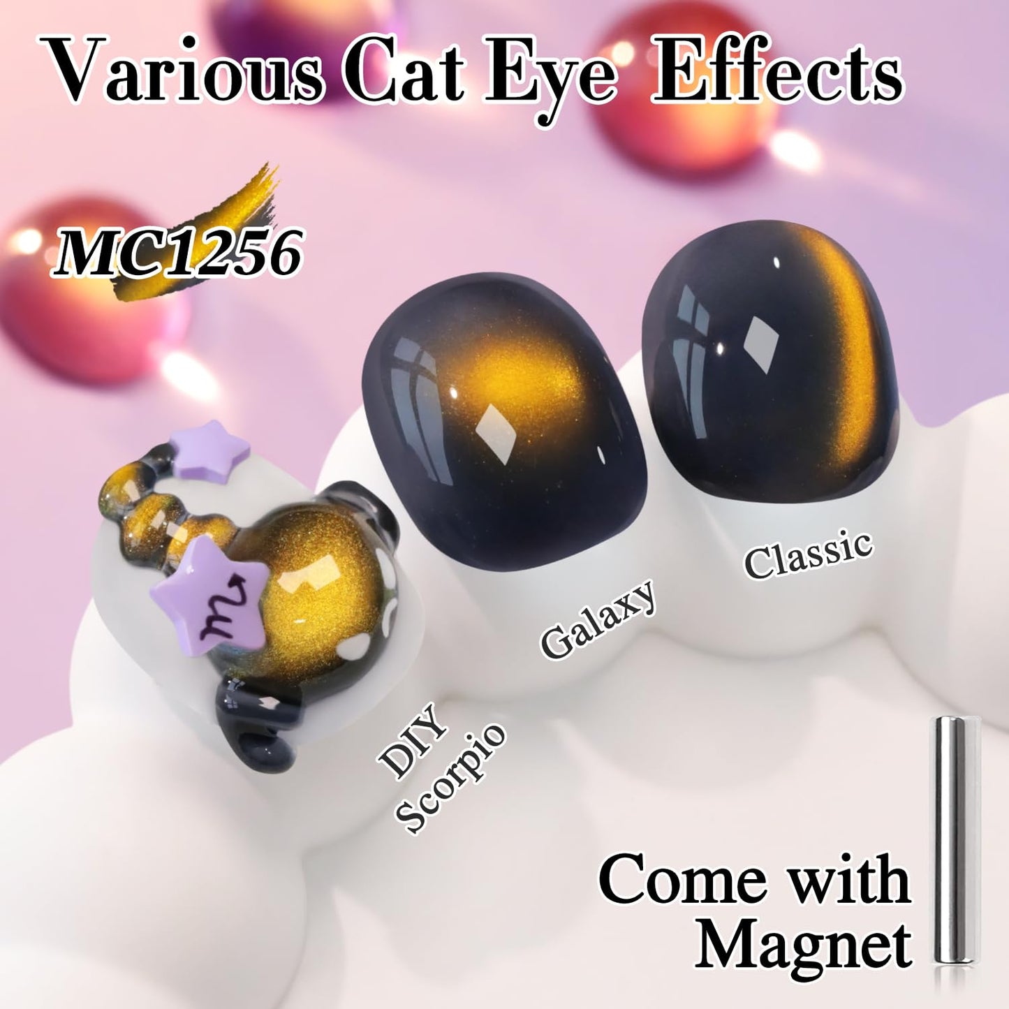 Double Rhythm Jelly Glass Cat Eye Gel Polish with Magnet 15ML Holographic Glitter Shimmer Translucent Sheer Color Magnetic Nail Polish Salon DIY at Home (Golden Black-MC1256)-BrightBean Baby