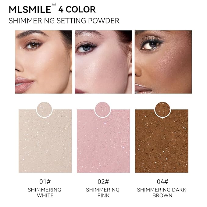 AKARY White Translucent Setting Powder, Shimmer Finishing Powder Oil Control for Long Lasting Makeup, Lightweight Loose Powder Waterproof Makes Skin Downy, Blurring Powder for All Skin Tones, 01-BrightBean Baby
