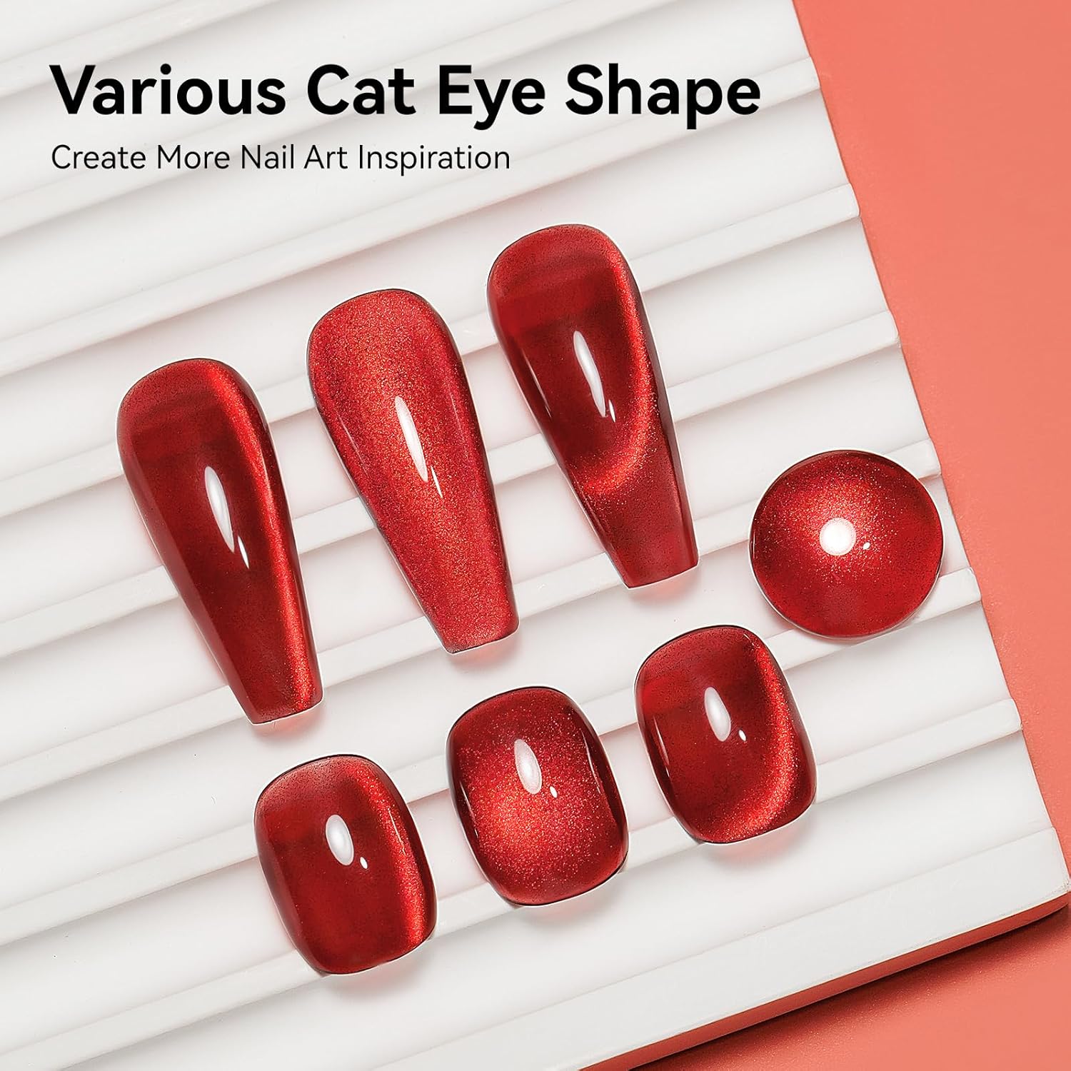 Cat Eye Magnetic Gel Nail Polish, Red Nail Polish Color Burgundy Red Moonlight UV Glitter Holographic With Magnet Manicure Salon DIY At Home-BrightBean Baby