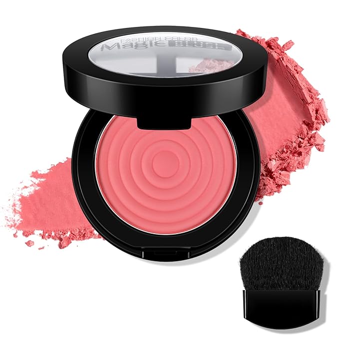 Boobeen Soft Blend Powder Blush for Cheeks, Buildable Color Matte Smooth Blush Palette Compact Blush Powder Makeup, Long-lasting Flush Color, with Mirror and Brush-BrightBean Baby