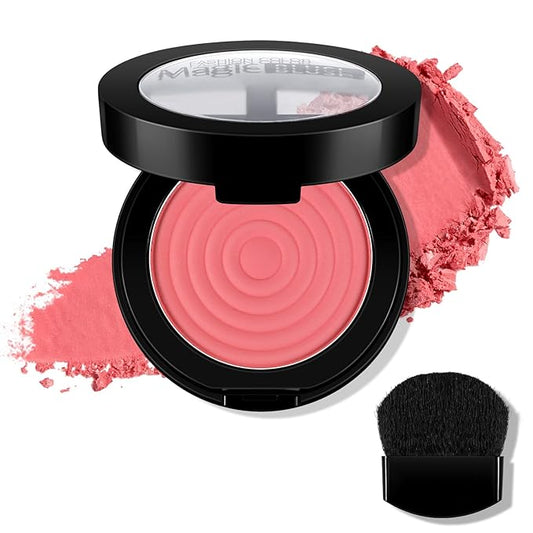 Boobeen Soft Blend Powder Blush for Cheeks, Buildable Color Matte Smooth Blush Palette Compact Blush Powder Makeup, Long-lasting Flush Color, with Mirror and Brush-BrightBean Baby