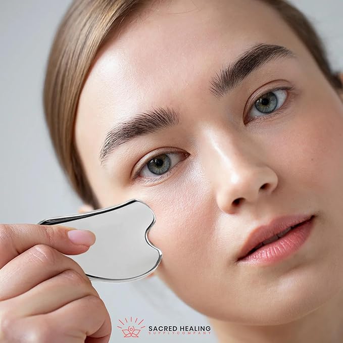 Sacred Healing Premium Stainless Steel Gua Sha Facial Tool – Enhance Beauty, Anti-Aging, Pain Relief, Lymphatic Drainage – Ideal for Home and Professional Use- Metal Gua Sha-BrightBean Baby