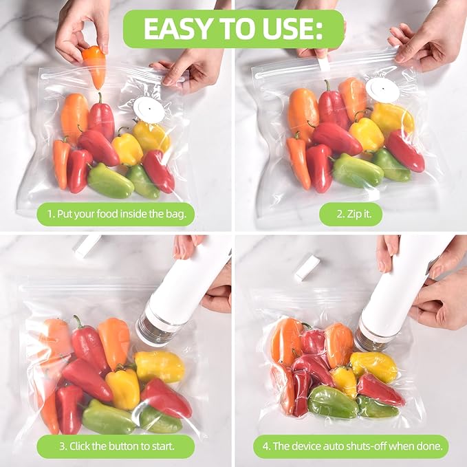 Vacuum Sealer for Food, with 30 Reusable Vacuum Bags, Handheld Vacuum Sealer with Auto-Stop、Detachable Filter and Visible Water Tank, Seal Meal Saver