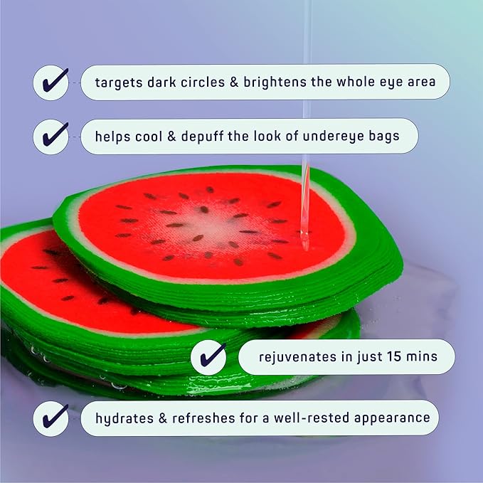 SpaLife Watermelon Cooling Eye Pads, 48 Hydrating Under Eye Patches for Puffiness, Dark Circles, and Tired Eyes, Infused with Hyaluronic Acid, Glycerin, and Vitamin C, Fruity Scent-BrightBean Baby