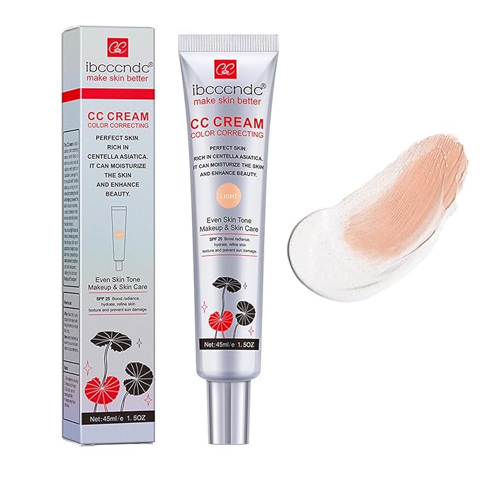 Color Correcting CC Cream With Centella Asiatica,Multi-Purpose Skin Tone Adjusting CC Cream Concealer Full Coverage,SPF 25 Sunscreen Moisturizing Pre-Makeup Primer Brightening for Mature Skin-BrightBean Baby